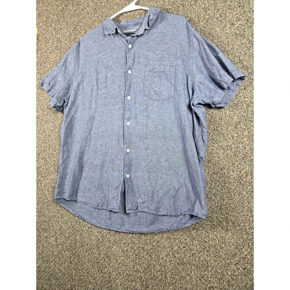 Banana Republic Shirt Mens XL Blue Linen Cotton Blend Slim Fit Short Sleeve Polo